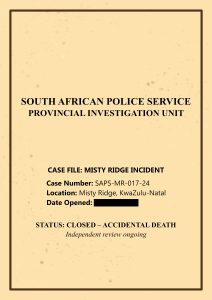 redacted police file cover from Murder at Misty Ridge
